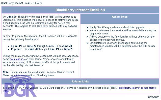 Blackberry outages, BIE/BIS 2.5 upgrade
