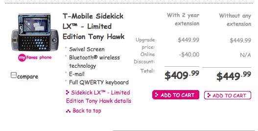 Tony Hawk Sidekick LX available to current T-mobile Customers