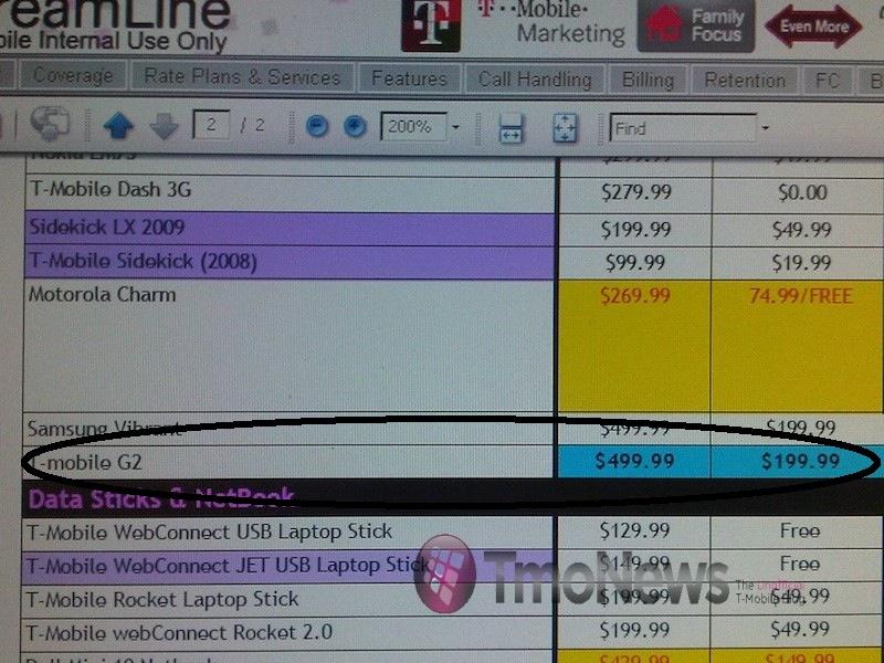 T-Mobile G2 Pricing Unveiled