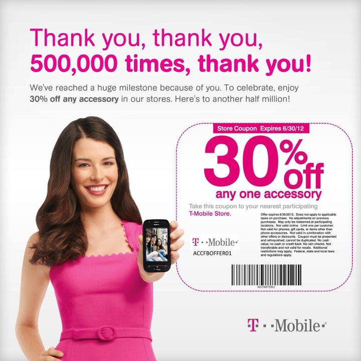 T-Mobile Celebrates 500,000 Fans On Facebook, Offers 30% Off Any One Accessory