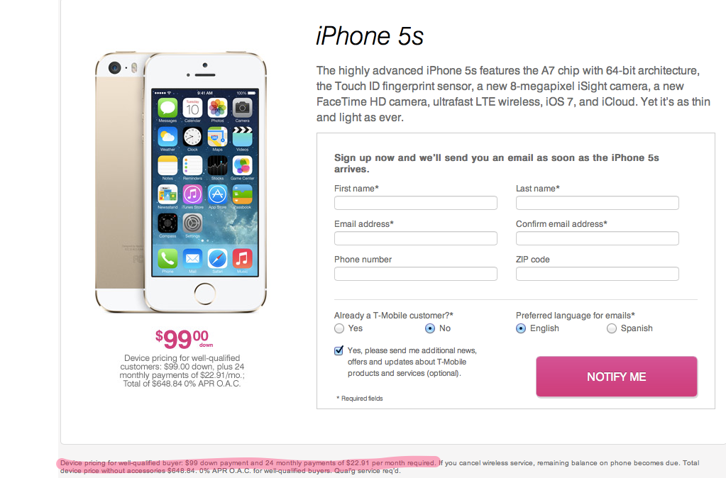 T Mobile Iphone 5s 5c Pricing Revealed Via Pre Registration Pages Tmonews