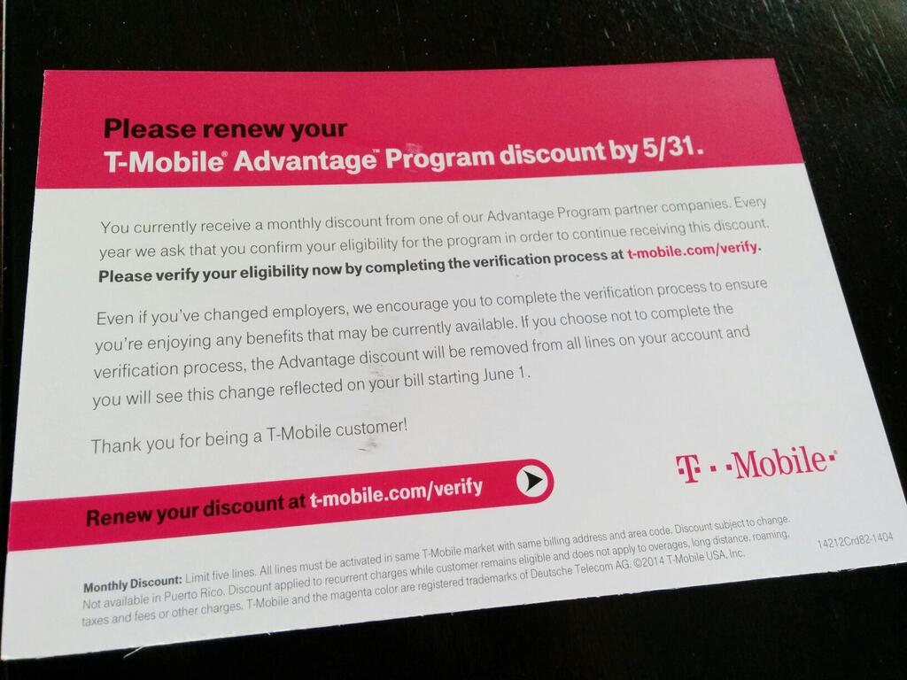 TMobile Advantage corporate monthly discount customers reminded to