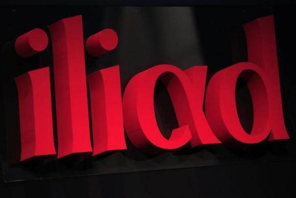 The logo of French low-cost telecoms provider Iliad is pictured during the company 2013 annual results presentation in Paris