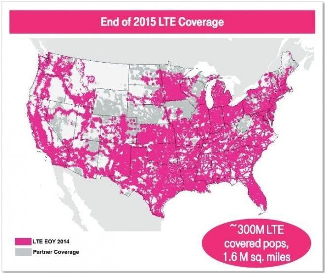 T-Mobile's LTE coverage map will look like this by the end of 2015 ...