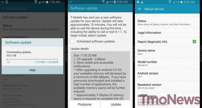 Note Edge TMobile android 5 update