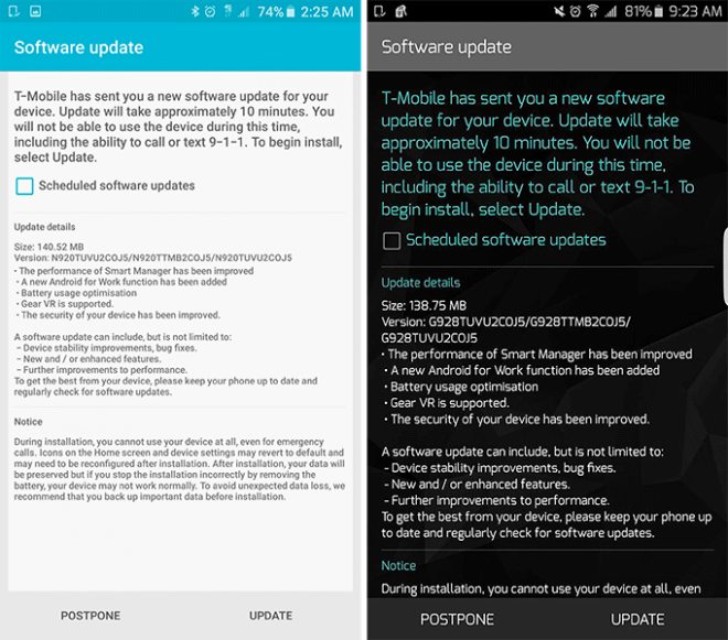tmobilegalaxynote5s6edgeplusupdates