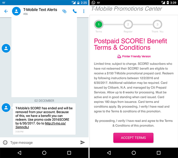 TMobile offering prepaid gift cards to SCORE! customers as program