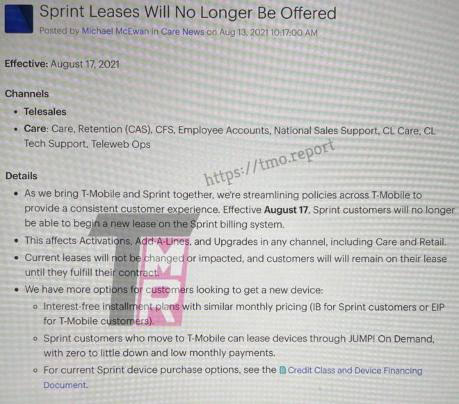 T-Mobile will no longer accept device leasing on Sprint plans - TmoNews