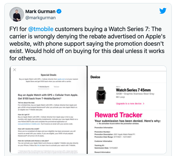 T Mobile Denies Customers Rebate Claim On Apple Watch Series 7 